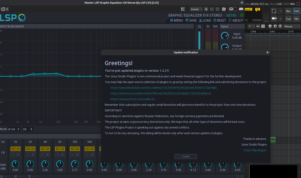 LSP popup every time I open the plugin GUI - How do I .... ? - Ardour