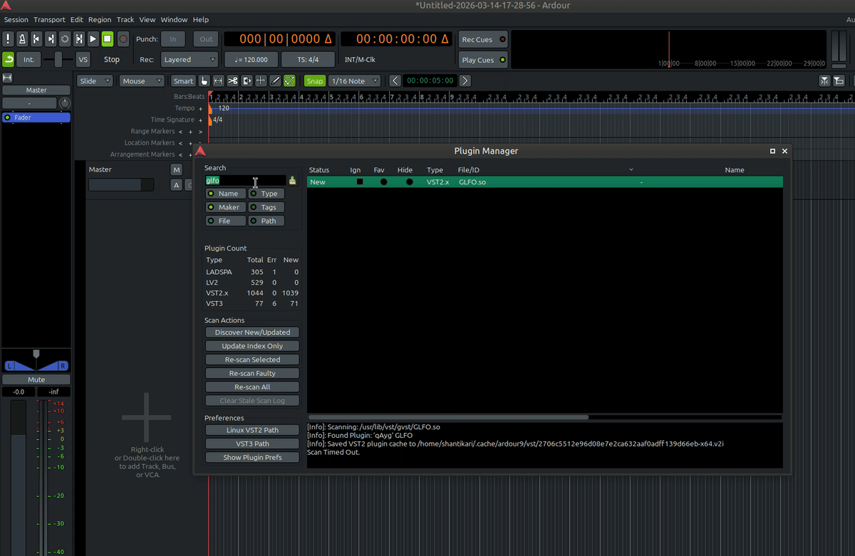 Ardour - New plugins not showing in selector