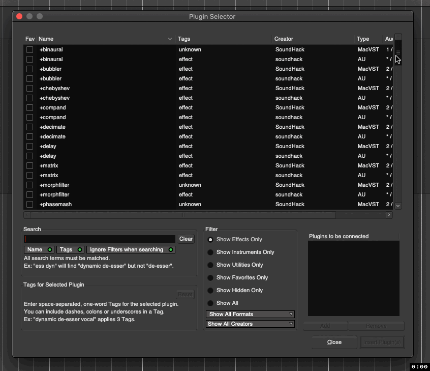 Ardour (8,12) - Plugin Selector Doesn't Search by Creator Name